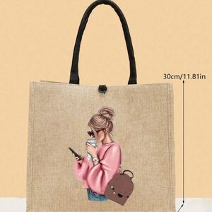 Stylish Beige Tote Bag with Black Handles